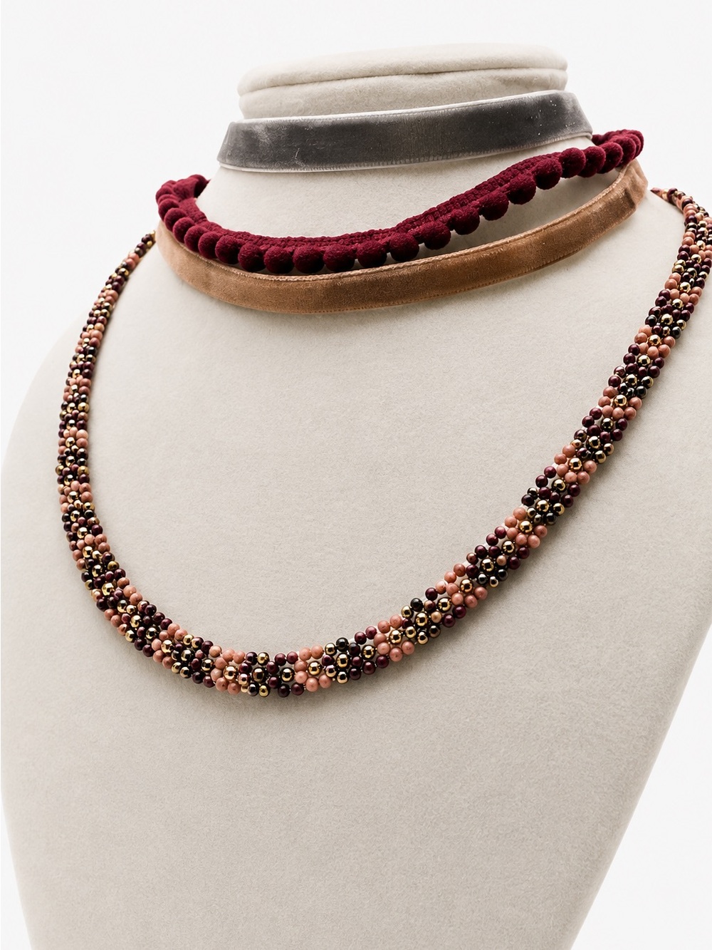 Multicolor Seed Bead Necklace with Burgundy and Blush Accents